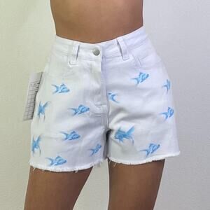 White Shorts with Blue Fish
